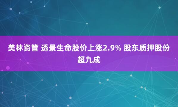 美林资管 透景生命股价上涨2.9% 股东质押股份超九成