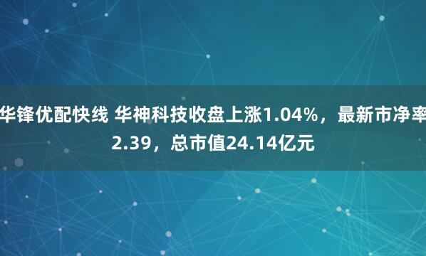 华锋优配快线 华神科技收盘上涨1.04%，最新市净率2.39，总市值24.14亿元
